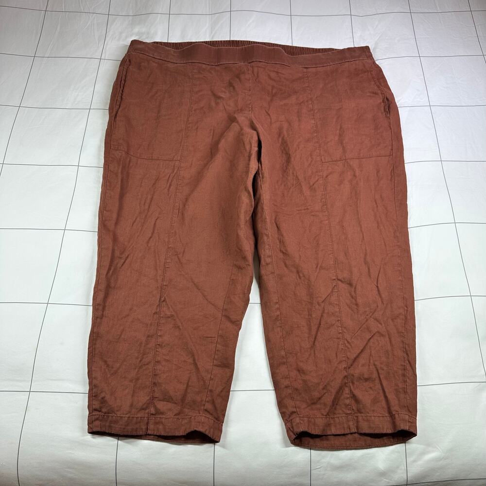 Eileen Fisher Pants Womens 3X Rust Red Linen Pull On Relaxed Minimalist Light